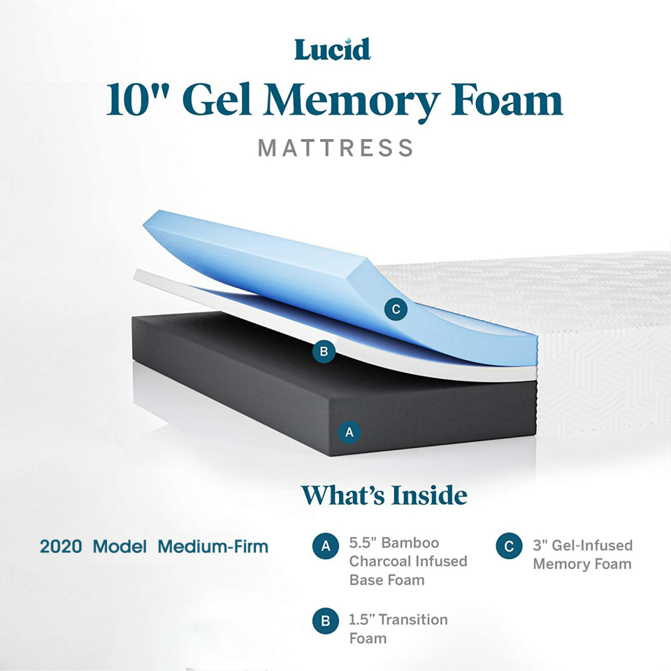 lucid gel memory foam mattress, lucid hybrid mattress, lucid 10 inch gel memory foam mattress